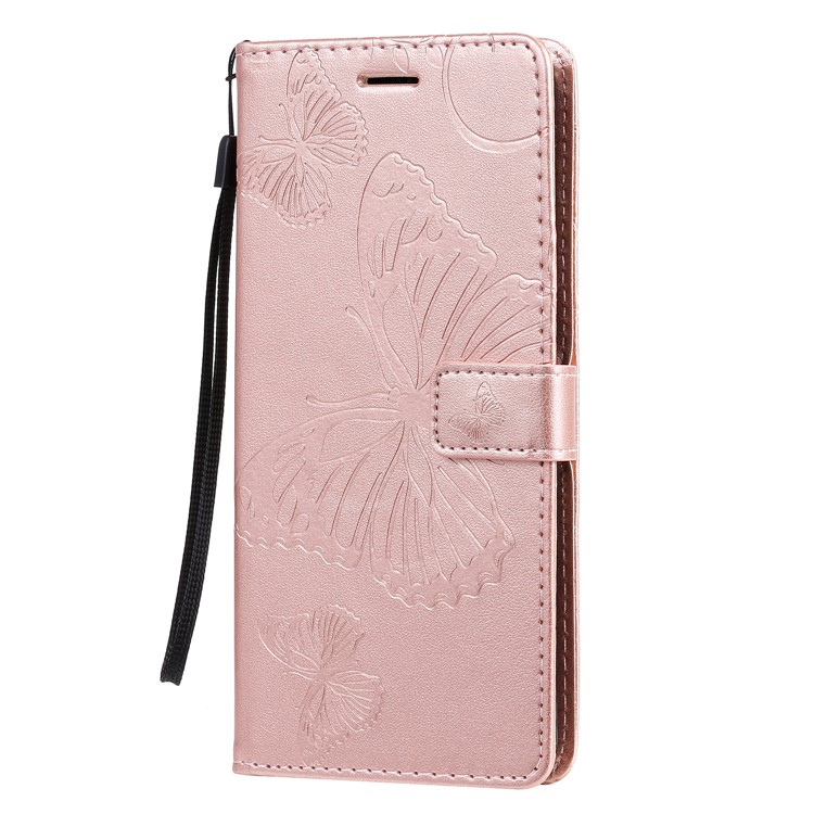 Imprint Butterfly Leather Wallet Case for Samsung Galaxy S20 Ultra - Rose Gold-3