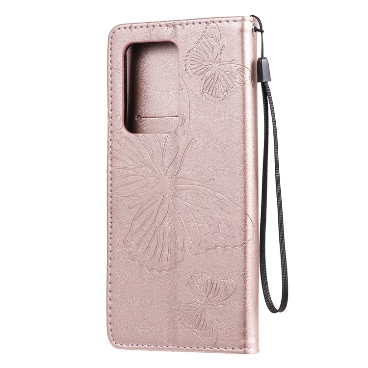 Imprint Butterfly Leather Wallet Case for Samsung Galaxy S20 Ultra - Rose Gold-4