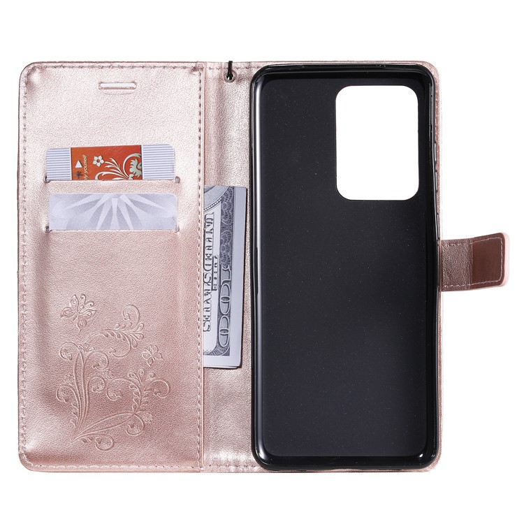 Imprint Butterfly Leather Wallet Case for Samsung Galaxy S20 Ultra - Rose Gold-5