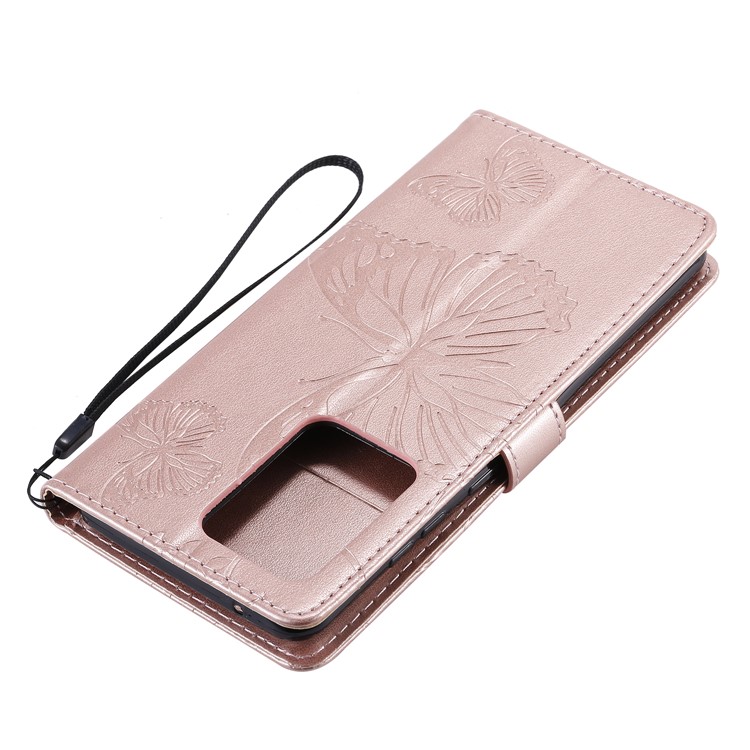 Imprint Butterfly Leather Wallet Case for Samsung Galaxy S20 Ultra - Rose Gold-7