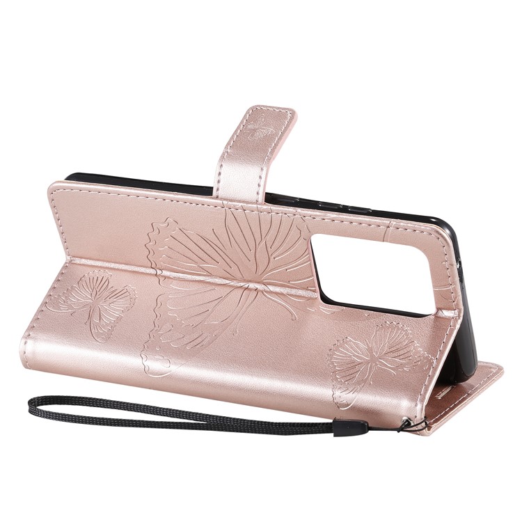 Imprint Butterfly Leather Wallet Case for Samsung Galaxy S20 Ultra - Rose Gold-8