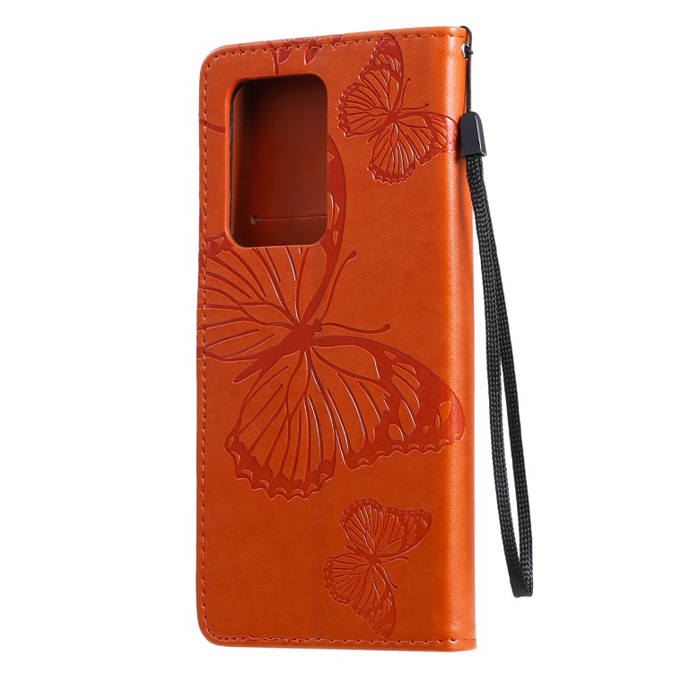 Imprint Butterfly Leather Wallet Case for Samsung Galaxy S20 Ultra - Orange-4