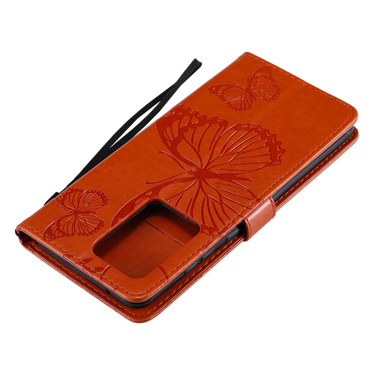 Imprint Butterfly Leather Wallet Case for Samsung Galaxy S20 Ultra - Orange-7