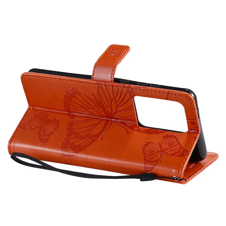 Imprint Butterfly Leather Wallet Case for Samsung Galaxy S20 Ultra - Orange-8
