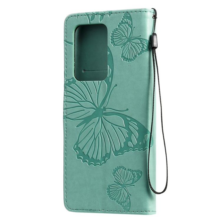 Imprint Butterfly Leather Wallet Case for Samsung Galaxy S20 Ultra - Green-4