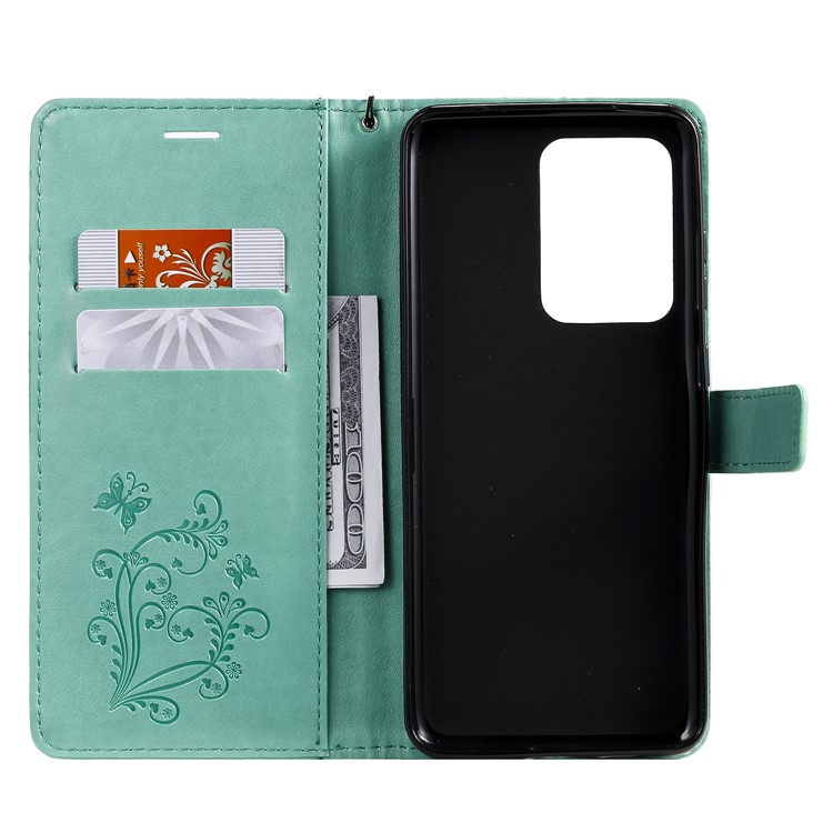 Imprint Butterfly Leather Wallet Case for Samsung Galaxy S20 Ultra - Green-5