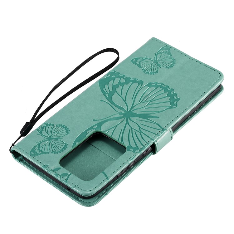Imprint Butterfly Leather Wallet Case for Samsung Galaxy S20 Ultra - Green-7