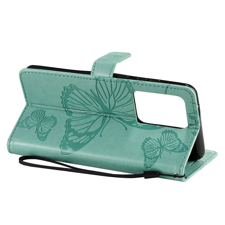 Imprint Butterfly Leather Wallet Case for Samsung Galaxy S20 Ultra - Green-8