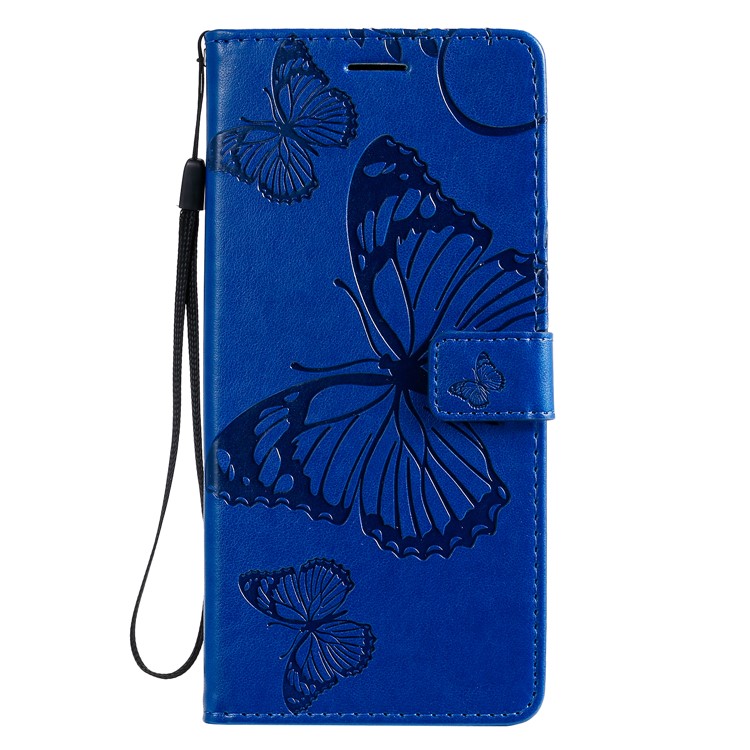 Imprint Butterfly Leather Wallet Case for Samsung Galaxy S20 Ultra - Blue-2