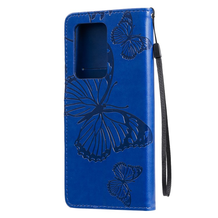 Imprint Butterfly Leather Wallet Case for Samsung Galaxy S20 Ultra - Blue-4