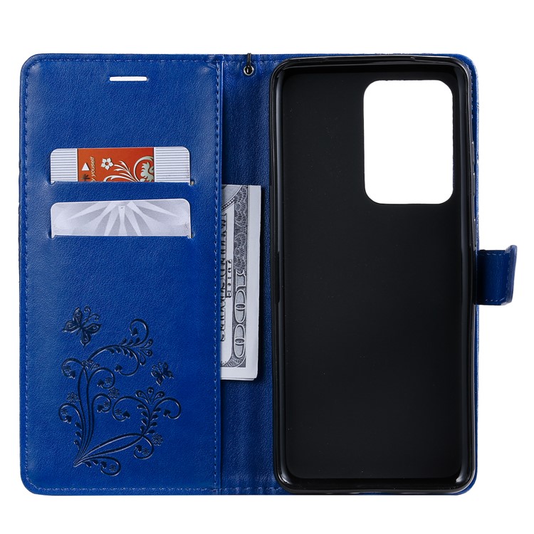 Imprint Butterfly Leather Wallet Case for Samsung Galaxy S20 Ultra - Blue-5