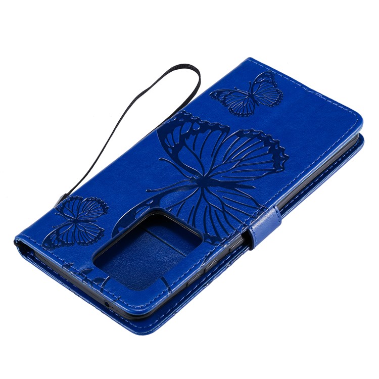 Imprint Butterfly Leather Wallet Case for Samsung Galaxy S20 Ultra - Blue-7