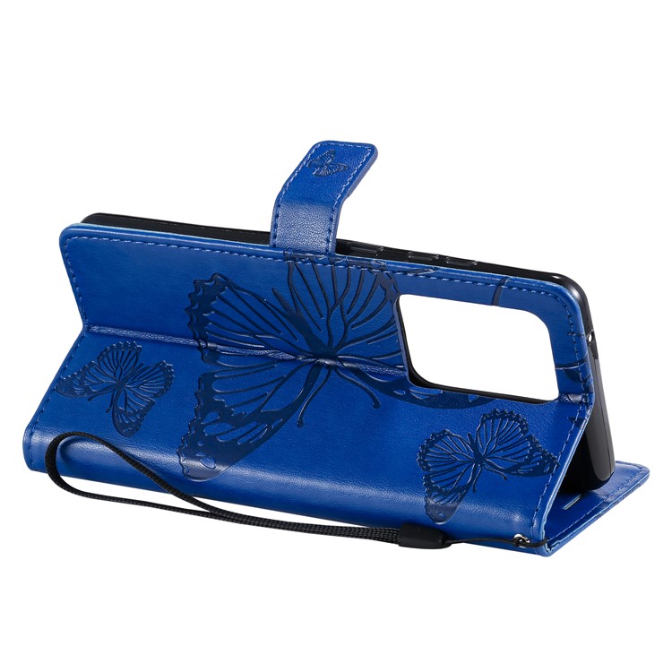 Imprint Butterfly Leather Wallet Case for Samsung Galaxy S20 Ultra - Blue-8