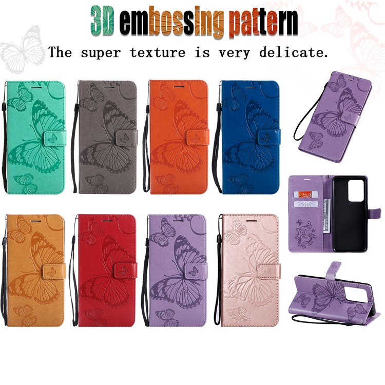 Imprint Butterfly Leather Wallet Case for Samsung Galaxy S20 Ultra - Purple-12