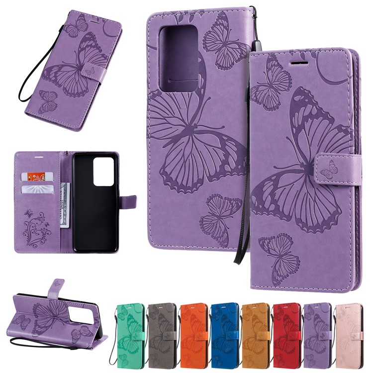 Imprint Butterfly Leather Wallet Case for Samsung Galaxy S20 Ultra - Purple-13