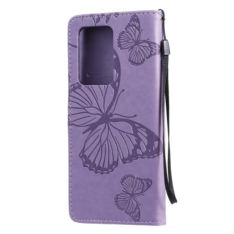 Imprint Butterfly Leather Wallet Case for Samsung Galaxy S20 Ultra - Purple-4
