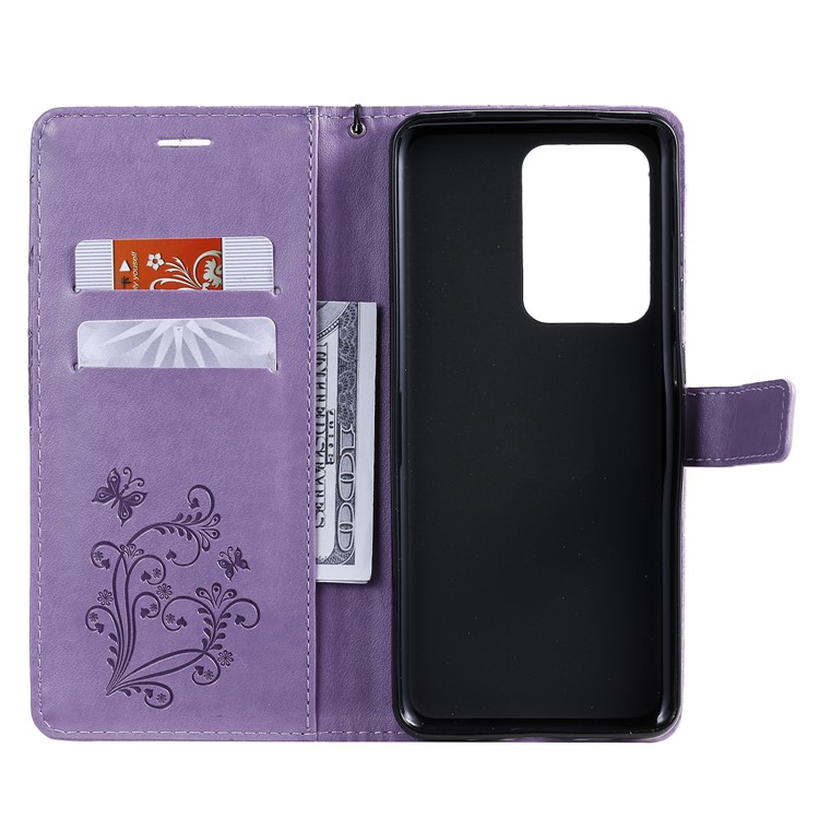 Imprint Butterfly Leather Wallet Case for Samsung Galaxy S20 Ultra - Purple-5