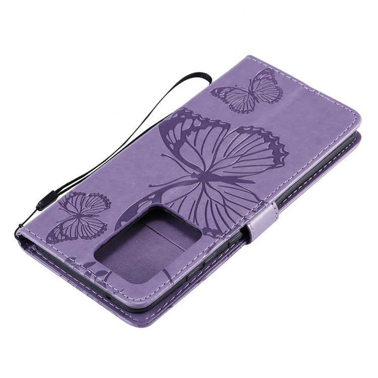 Imprint Butterfly Leather Wallet Case for Samsung Galaxy S20 Ultra - Purple-8