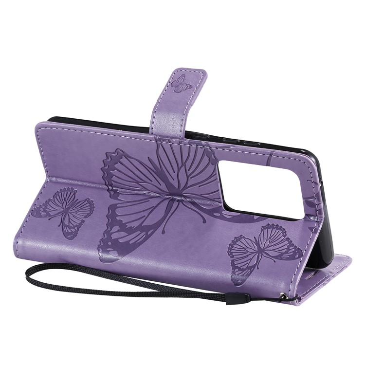 Imprint Butterfly Leather Wallet Case for Samsung Galaxy S20 Ultra - Purple-9
