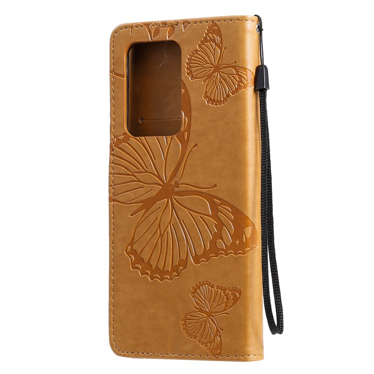 Imprint Butterfly Leather Wallet Case for Samsung Galaxy S20 Ultra - Brown-4