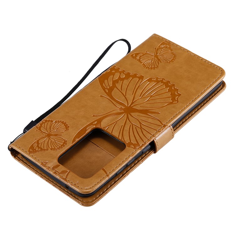 Imprint Butterfly Leather Wallet Case for Samsung Galaxy S20 Ultra - Brown-7