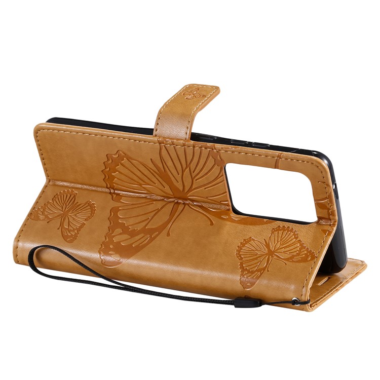 Imprint Butterfly Leather Wallet Case for Samsung Galaxy S20 Ultra - Brown-8