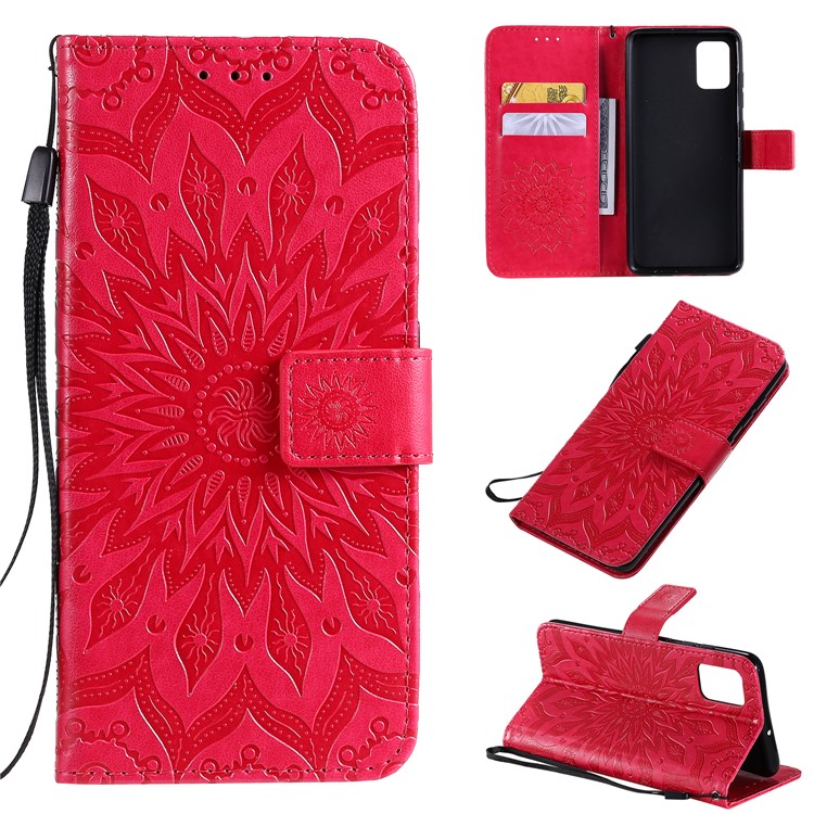 Imprint Sunflower Leather Wallet Case for Samsung Galaxy A51 - Rose-1