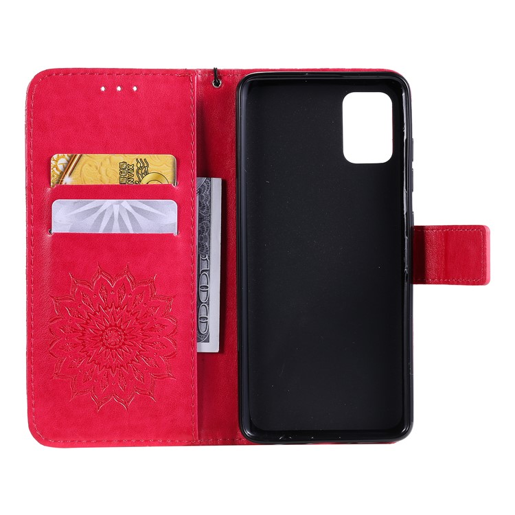 Imprint Sunflower Leather Wallet Case for Samsung Galaxy A51 - Rose-5