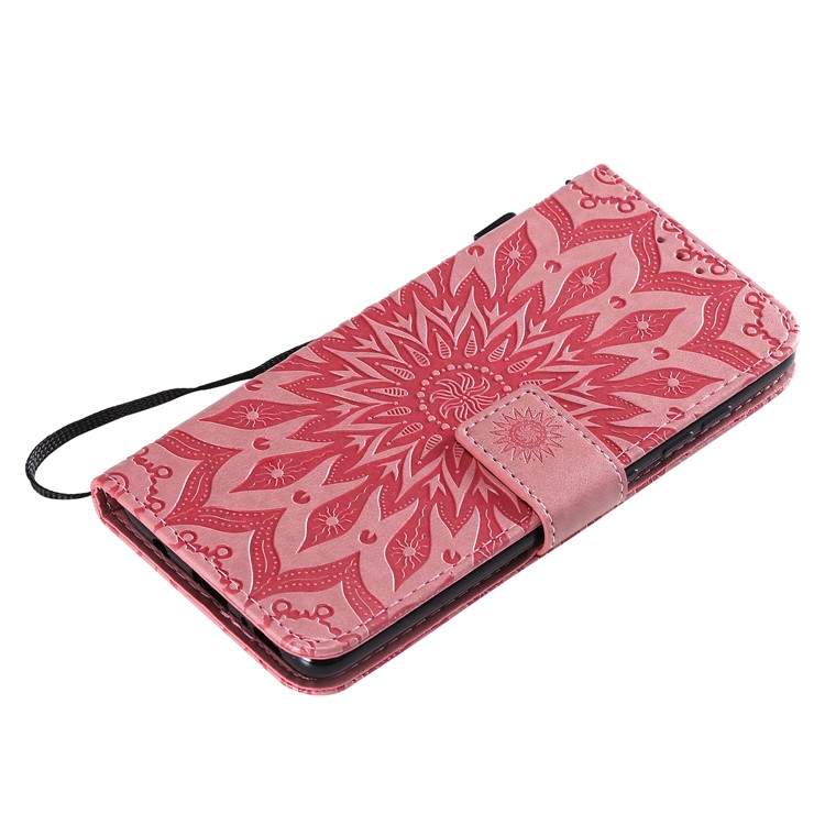 Imprint Sunflower Leather Wallet Case for Samsung Galaxy A51 - Pink-10