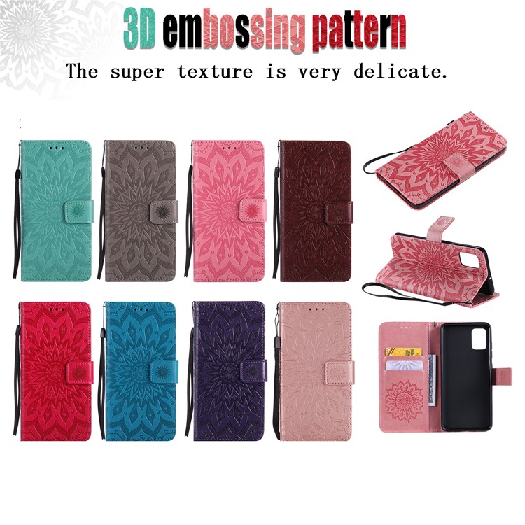 Imprint Sunflower Leather Wallet Case for Samsung Galaxy A51 - Pink-11