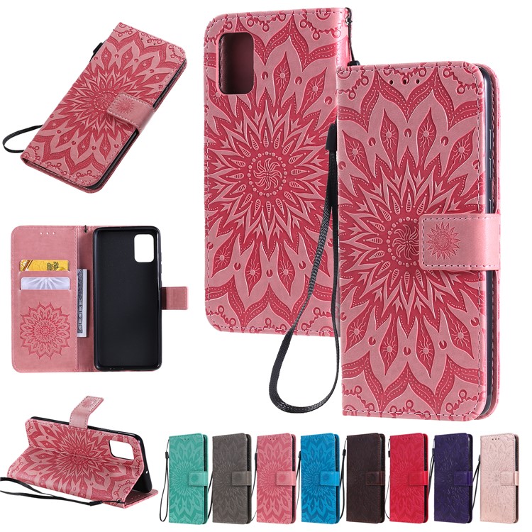Imprint Sunflower Leather Wallet Case for Samsung Galaxy A51 - Pink-12