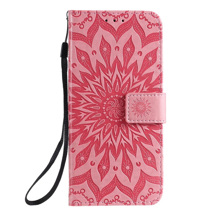 Imprint Sunflower Leather Wallet Case for Samsung Galaxy A51 - Pink-2