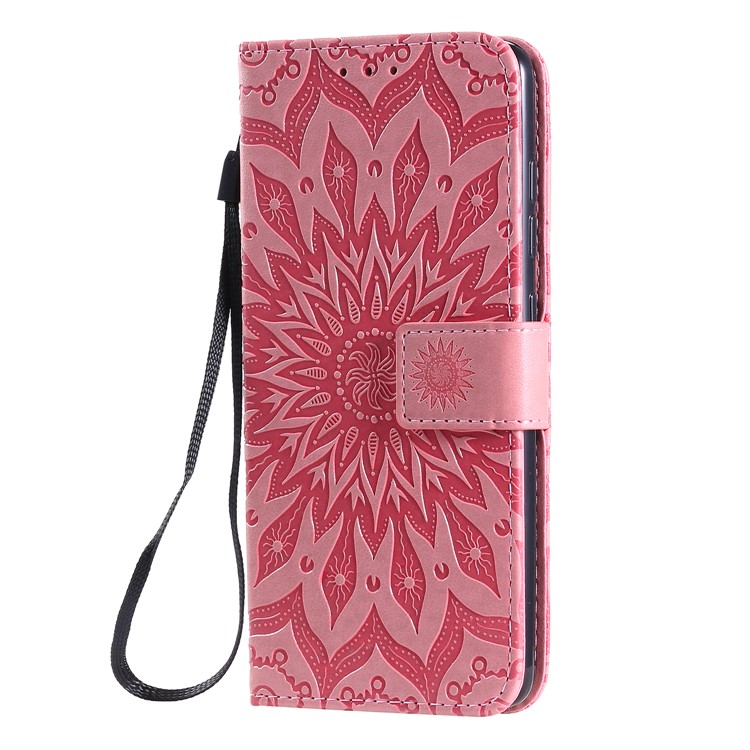 Imprint Sunflower Leather Wallet Case for Samsung Galaxy A51 - Pink-3