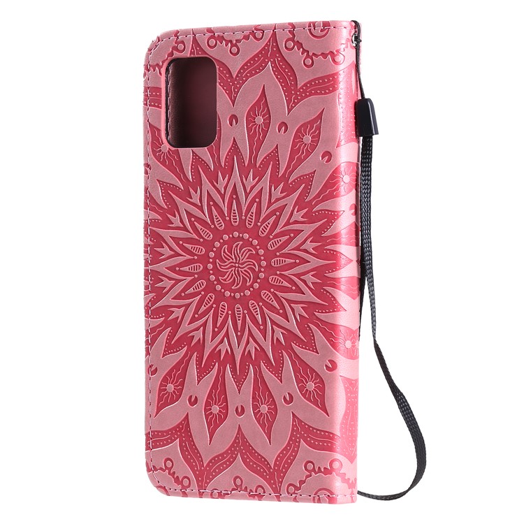 Imprint Sunflower Leather Wallet Case for Samsung Galaxy A51 - Pink-4