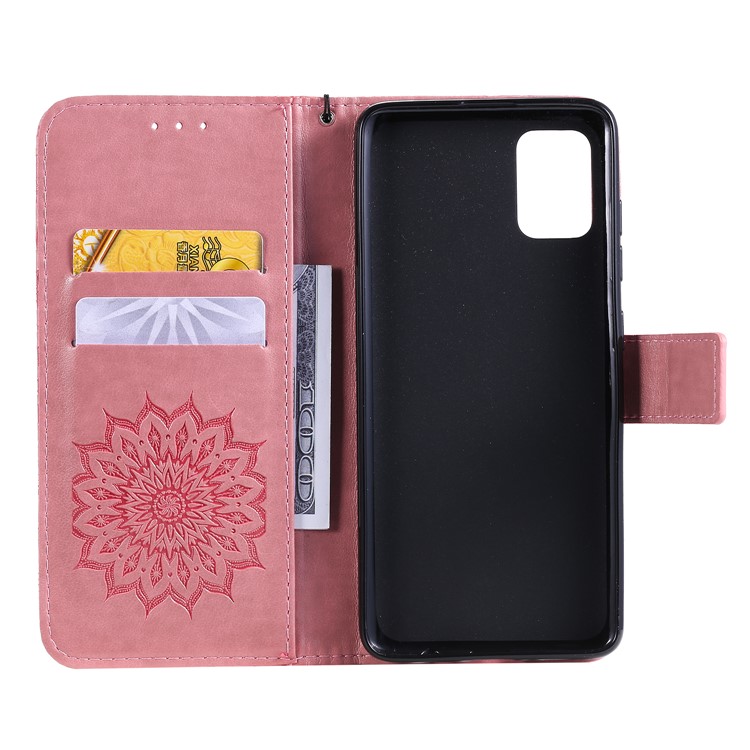 Imprint Sunflower Leather Wallet Case for Samsung Galaxy A51 - Pink-5