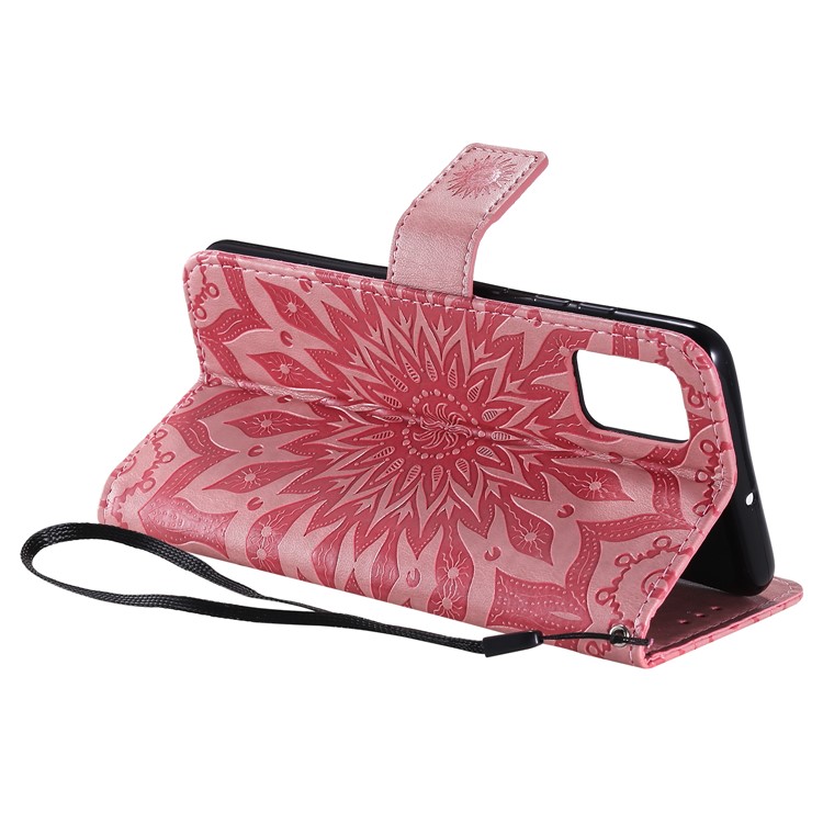 Imprint Sunflower Leather Wallet Case for Samsung Galaxy A51 - Pink-6