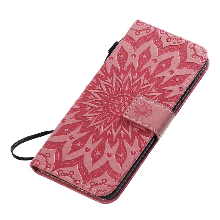 Imprint Sunflower Leather Wallet Case for Samsung Galaxy A51 - Pink-8