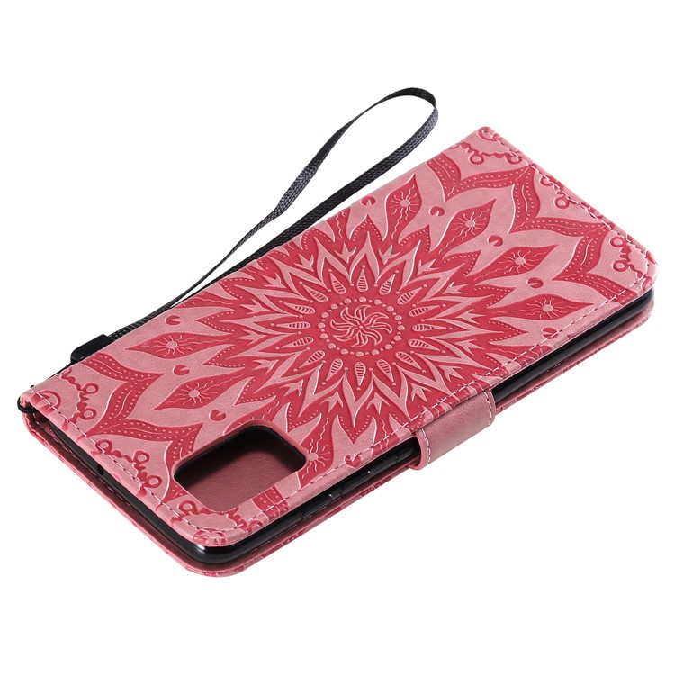 Imprint Sunflower Leather Wallet Case for Samsung Galaxy A51 - Pink-9