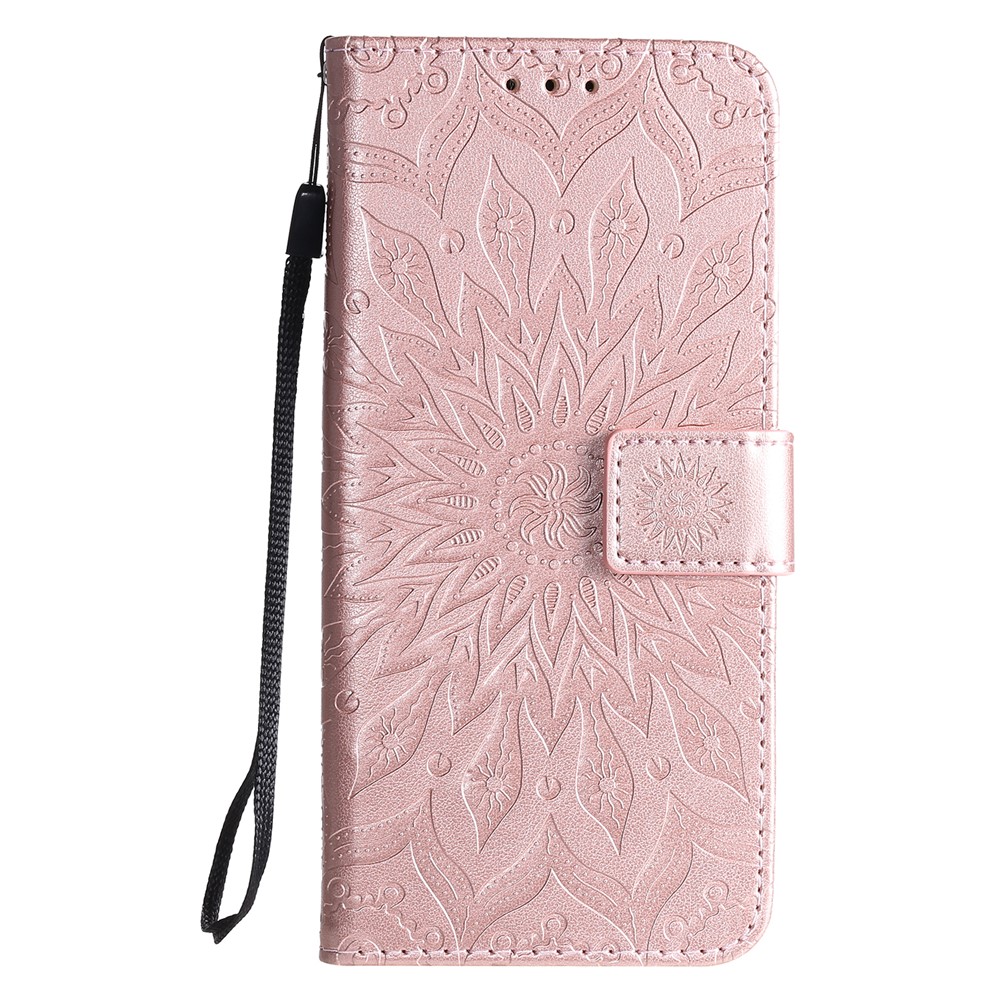 Imprint Sunflower Leather Wallet Case for Samsung Galaxy A51 - Rose Gold-2