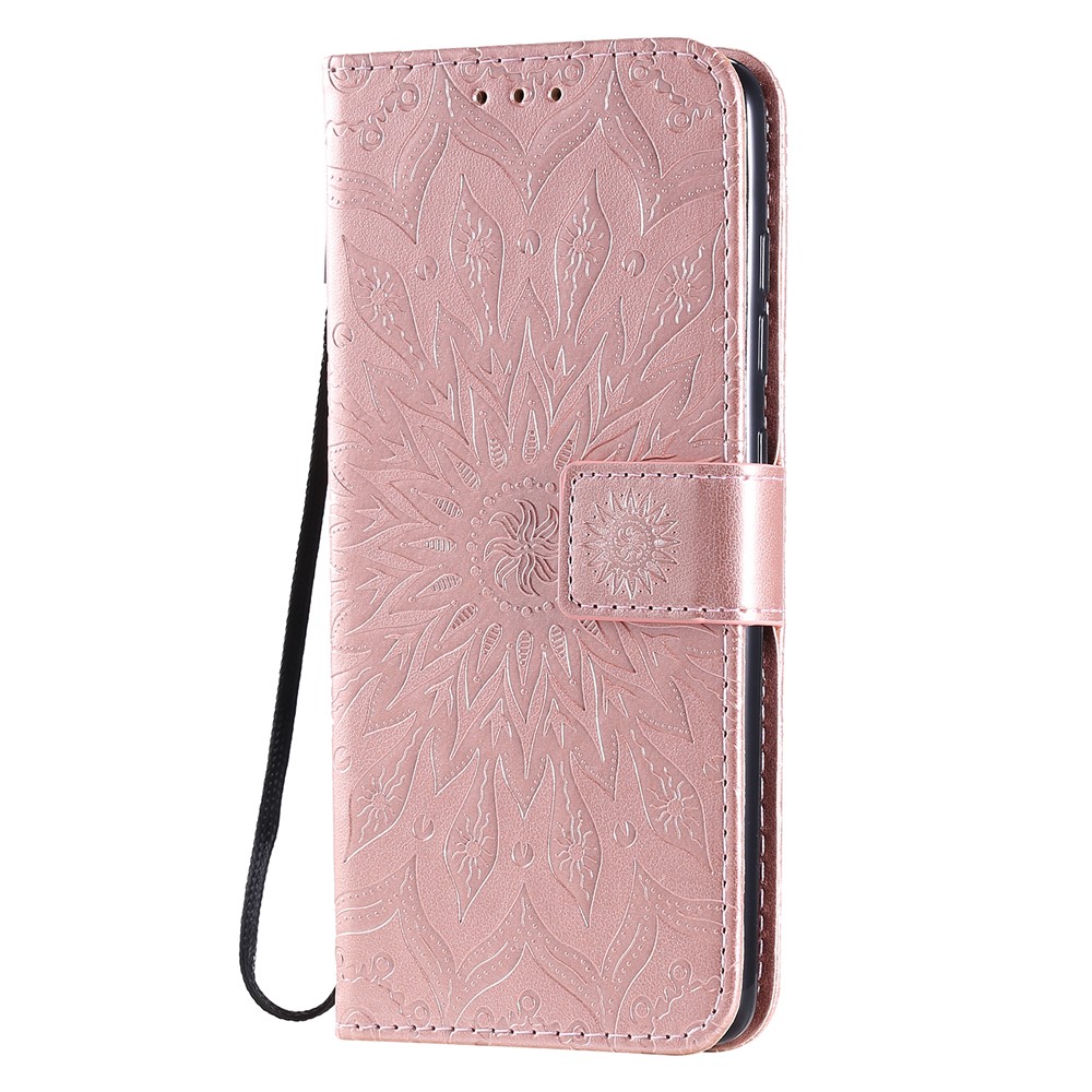 Imprint Sunflower Leather Wallet Case for Samsung Galaxy A51 - Rose Gold-3