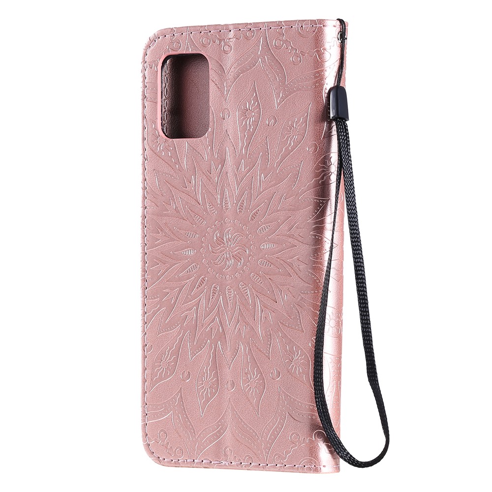 Imprint Sunflower Leather Wallet Case for Samsung Galaxy A51 - Rose Gold-4