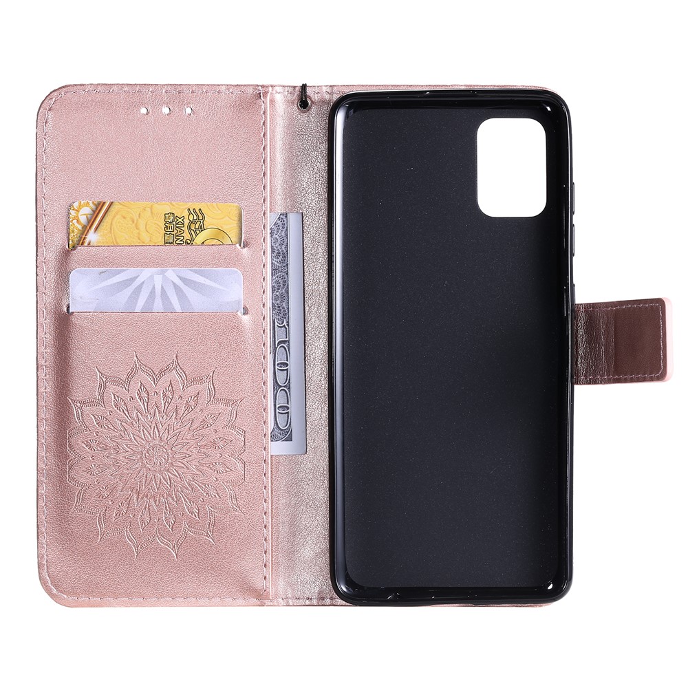 Imprint Sunflower Leather Wallet Case for Samsung Galaxy A51 - Rose Gold-5
