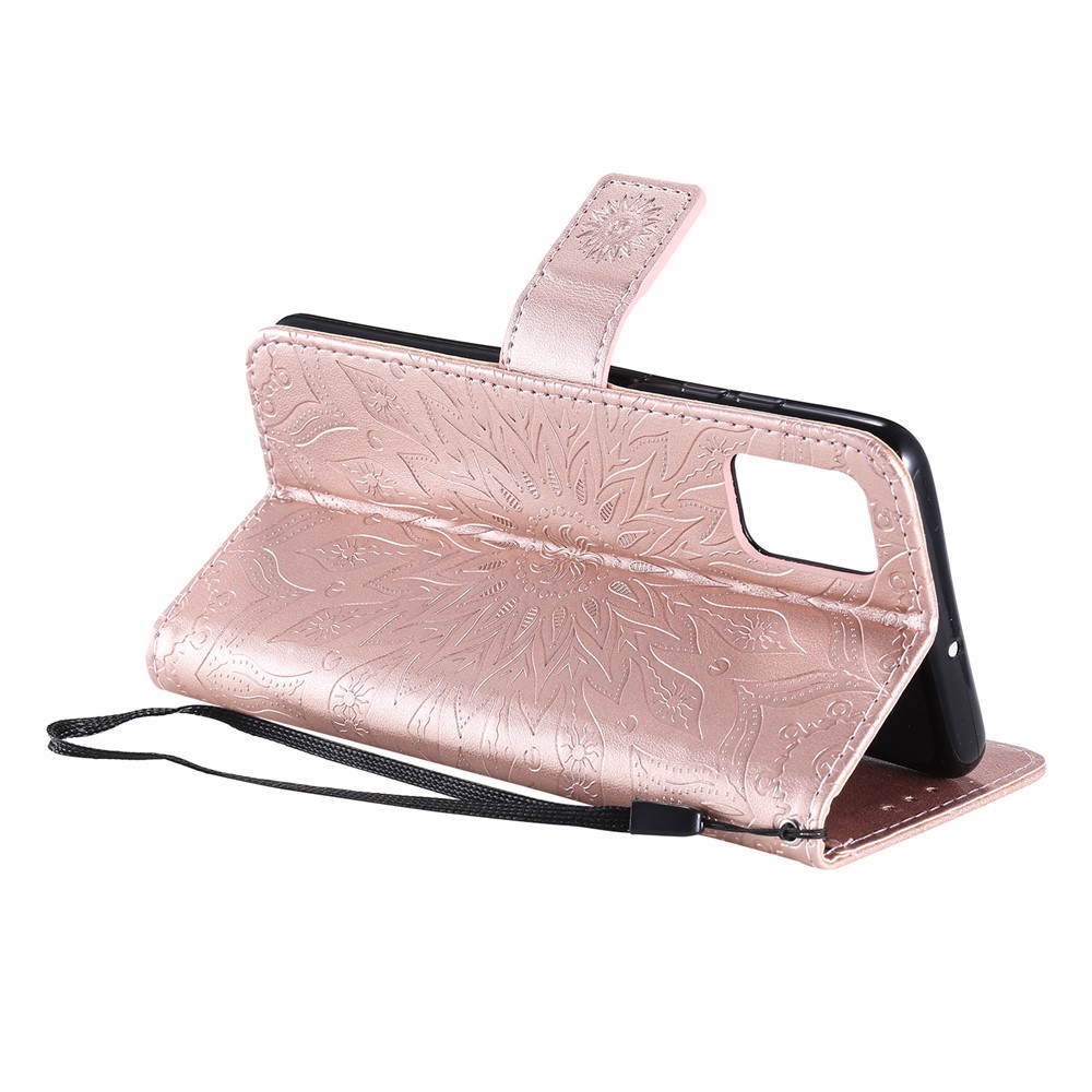 Imprint Sunflower Leather Wallet Case for Samsung Galaxy A51 - Rose Gold-6