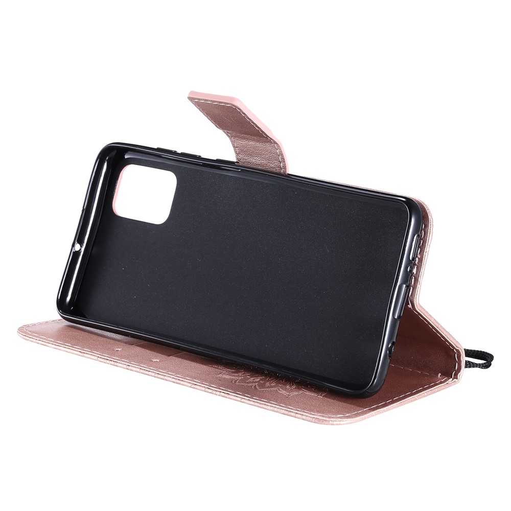 Imprint Sunflower Leather Wallet Case for Samsung Galaxy A51 - Rose Gold-7
