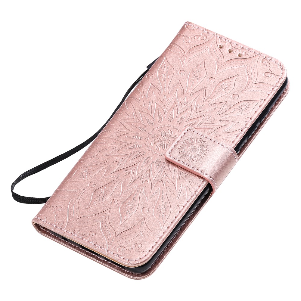 Imprint Sunflower Leather Wallet Case for Samsung Galaxy A51 - Rose Gold-8