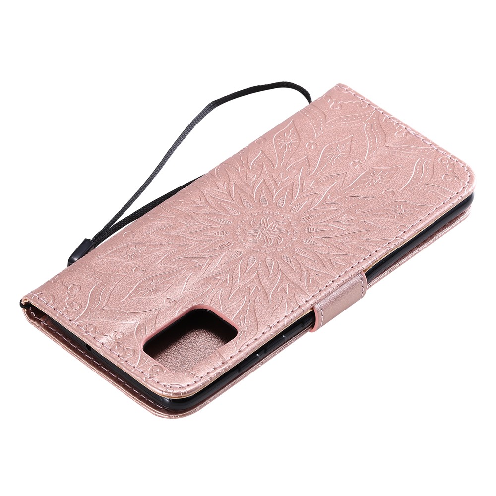 Imprint Sunflower Leather Wallet Case for Samsung Galaxy A51 - Rose Gold-9