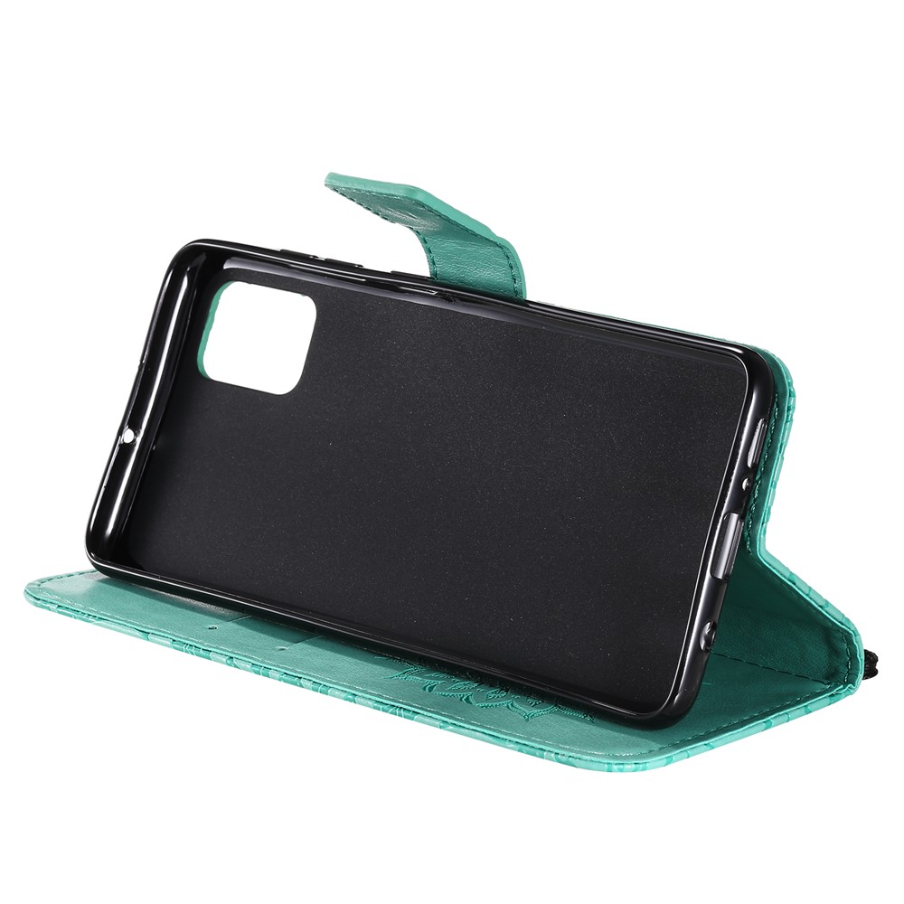 Imprint Sunflower Leather Wallet Case for Samsung Galaxy A51 - Cyan-7