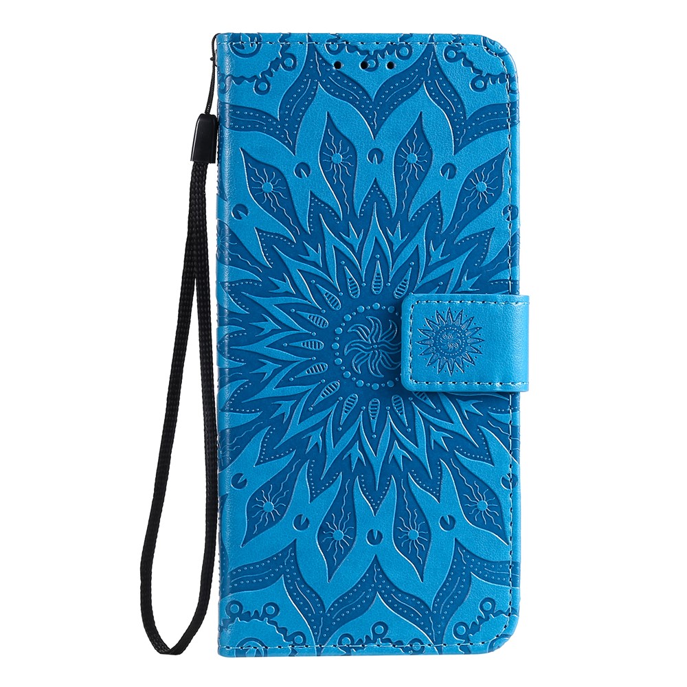 Imprint Sunflower Leather Wallet Case for Samsung Galaxy A51 - Blue-2