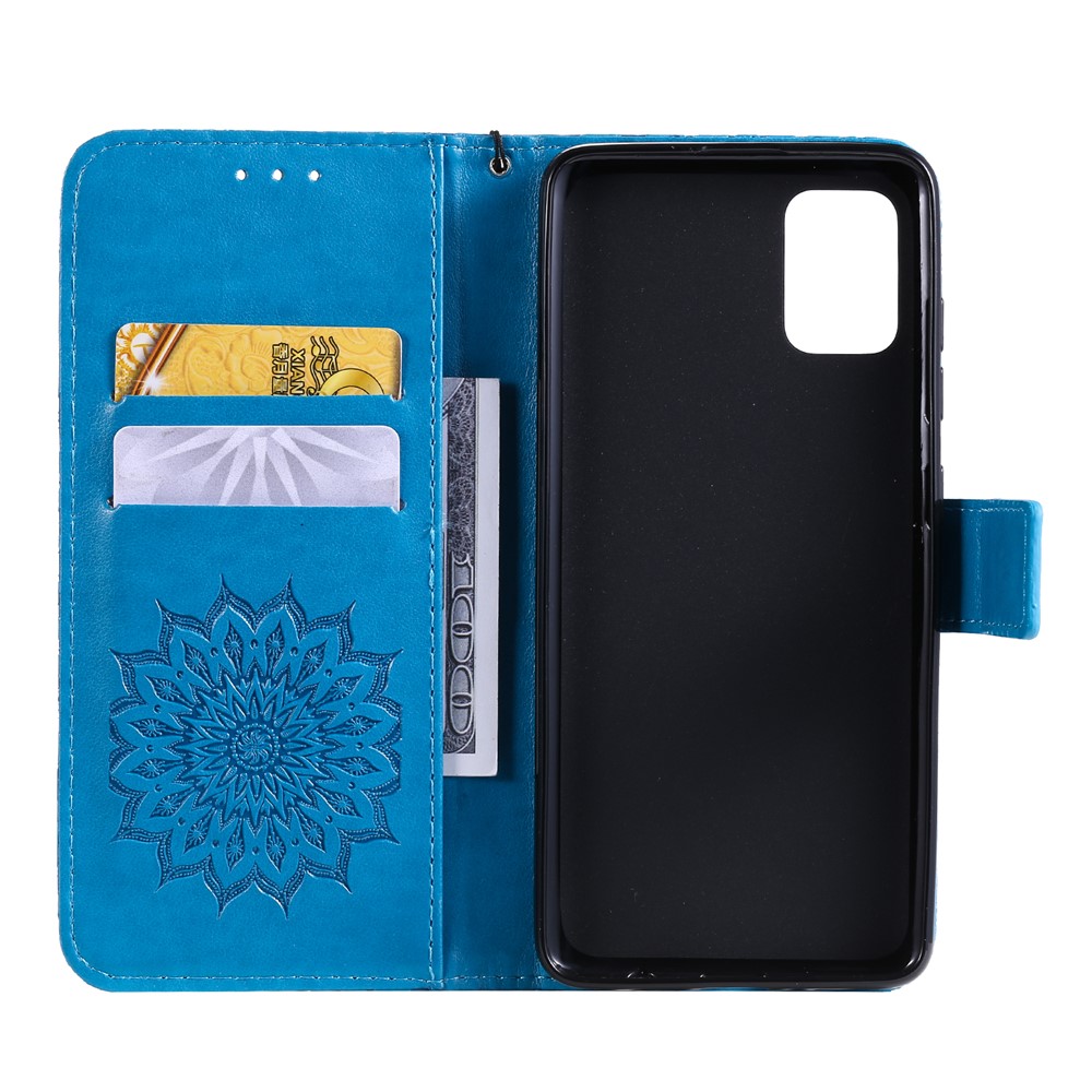 Imprint Sunflower Leather Wallet Case for Samsung Galaxy A51 - Blue-5