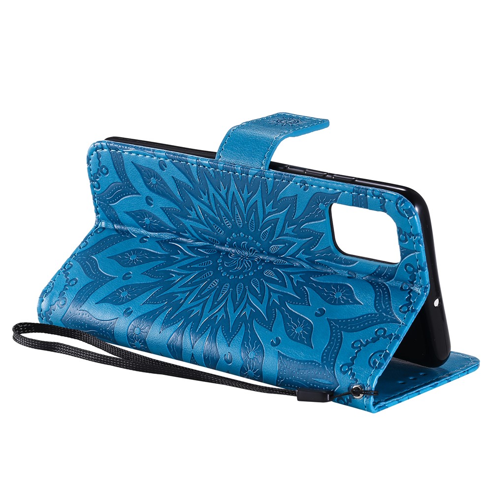 Imprint Sunflower Leather Wallet Case for Samsung Galaxy A51 - Blue-6